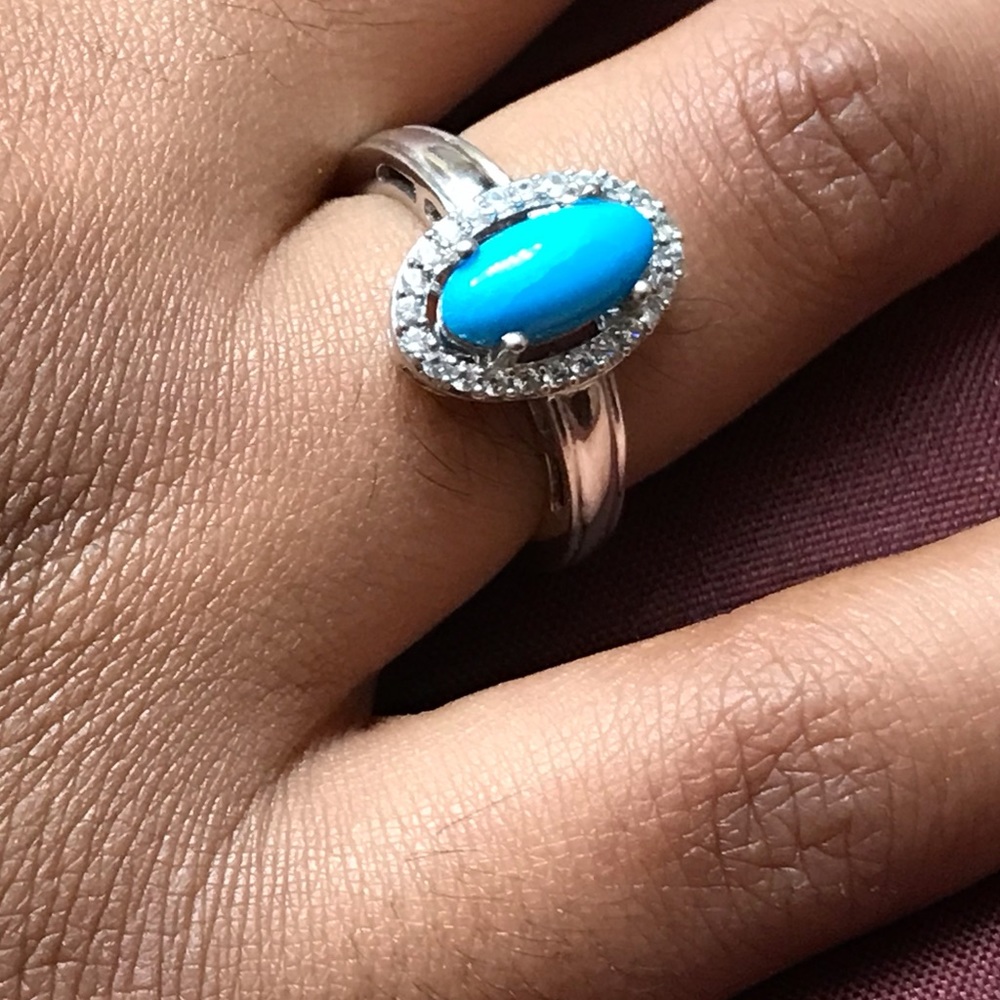 Sterling Silver Oval Turquoise CZ Ring Size 6
